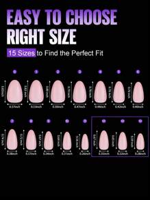 180 piezas de puntas de uñas en forma de almendra cortas, 15 tallas de diseño simple color rosa claro puro, uñas postizas acrílicas adecuadas para diseño de arte de uñas DIY, accesorios de uñas, uñas navideñas