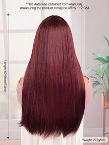 Peluca sintética recta y larga de color granate con flequillo para uso diario, Día de la Madre, cabello para mujeres en la escuela - Burdeos - Ver 3