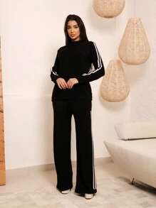 Women Sweater Co-Ords - 黑與白 - 查看 1