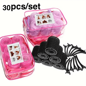 30pcs/Set Self Grip Heatless Hair Curling Roller Hair Curlers DIY Hair Styling Accessories For Women ,Hair Styling Tools