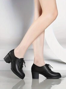 English Style Women's Retro Thick Heel Mid-Heel Round Toe Soft Bottom Casual Shoes, Spring & Autumn