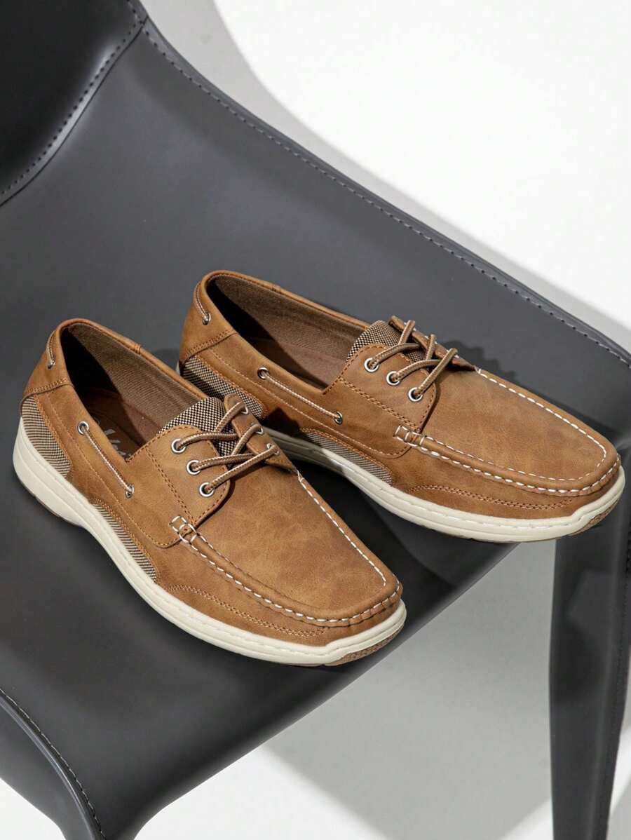 SHOESMALL Men's Loafers Slip-Ons 3-Eye Boat Tan Shoes Comfortable Slip On Stylish Casual Loafers Deck For Men