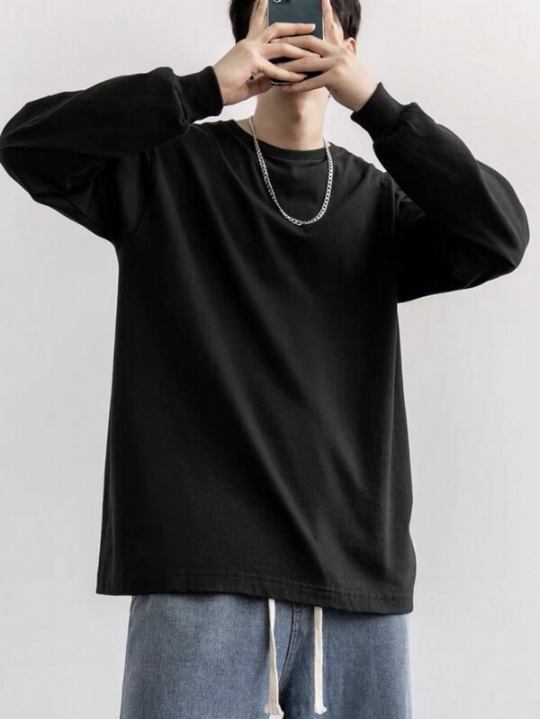 Camiseta Lisa Básica Masculina Manga Longa100% algodão Malha Premium 30.1 panteada Camiseta Basica