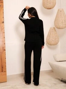 Women Sweater Co-Ords - 黑與白 - 查看 4