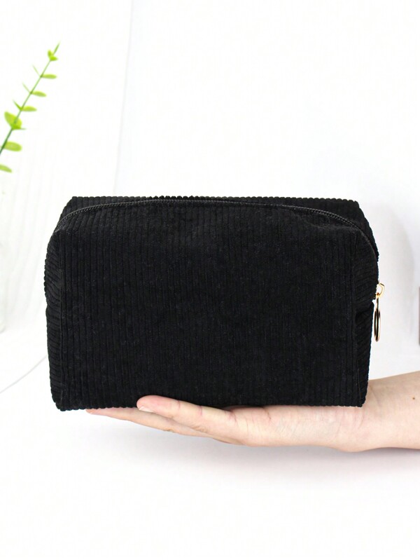 1pc Simple Fashion Corduroy Makeup Bag, Spacious Cosmetic Storage Organizer For Home & Travel Makeup Travel Toiletry Organizer Essentials Gifts Storage Zipper Accessories Nail