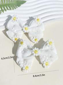 2 pièces Noeuds de cheveux en forme de marguerite pour filles, clips à cheveux mignons avec décoration de fleurs, barrettes avec fleurs blanches brodées et doublure complète, accessoires de cheveux pour enfants et bébés, parfaits pour la Saint-Valentin