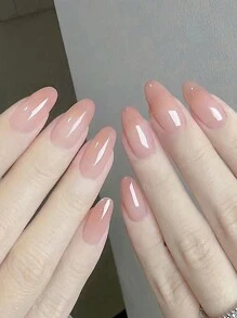 24入組短杏仁形INS風格溫柔的棕色漸變鏡片美甲貼片，配有1入組指甲檔和1入組果凍膠壓片美甲貼紙，美甲用品 - 彩色 - 查看 15