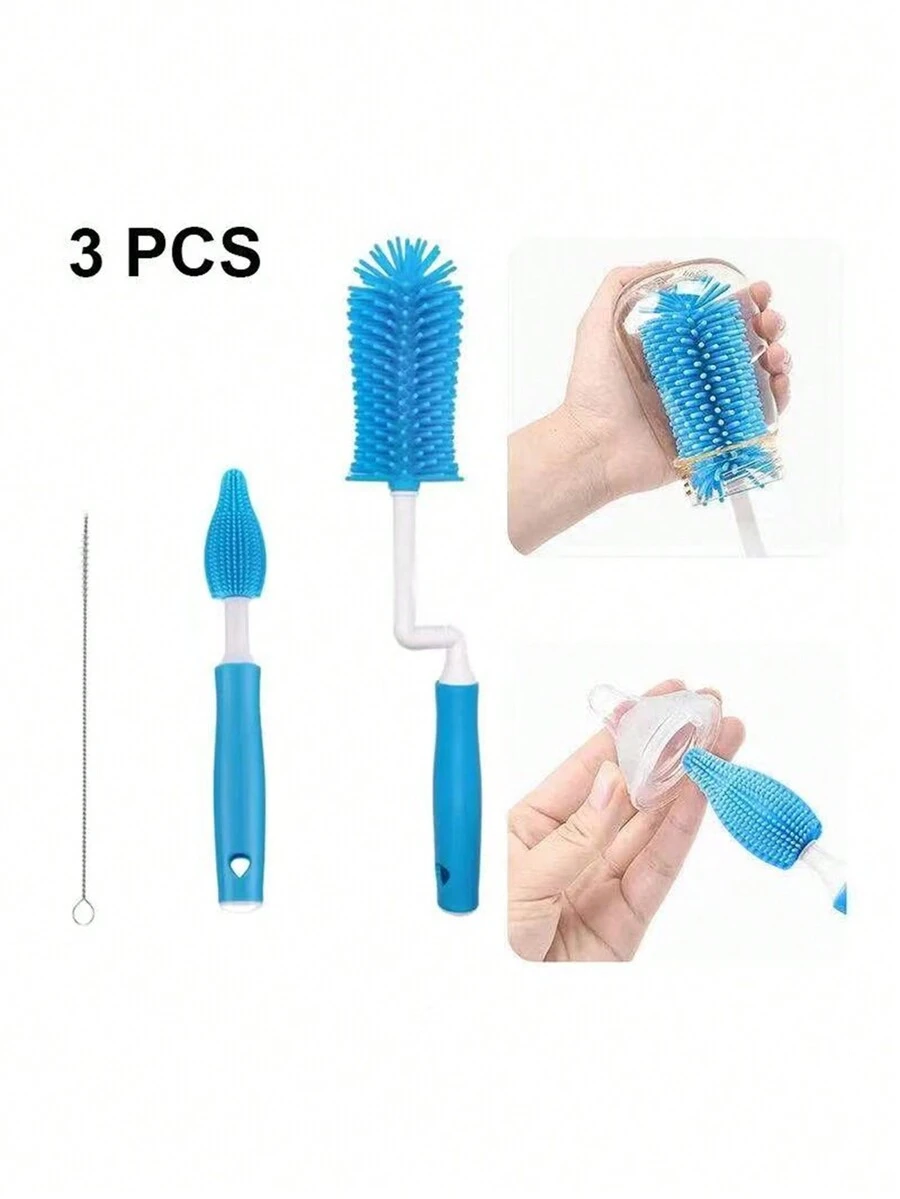 1套矽膠奶瓶刷，奶嘴刷，吸管刷，適用於嬰兒奶瓶、杯子和餐具清洗刷 - 藍色 - 查看 1