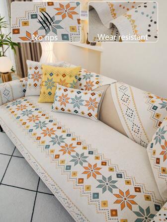1pc All Season Sofa Cushion Cover, Bohemian Modern Simple Anti-Slip Sofa Pad, Dust-Proof Washable Sofa Slipcover, Chenille Material Suitable For Bedroom, Office, Living Room, L-Shaped Sofa And 1/2/3/4 Seat Covers