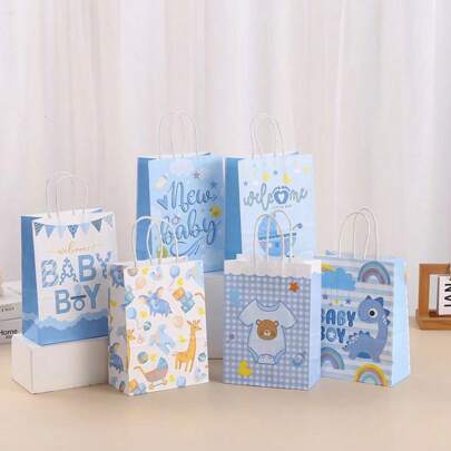 6 Stück/12 Stück/24 Stück 1 Packung Cartoon Motiv Kraftpapier Tragetaschen für Feiertage, Geburtstagsfeiern, Geschenkverpackung, DIY Geschenke, Souvenirs, Einzelhandelseinkaufstüten, Geschenkverpackungssets für den Valentinstag