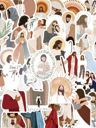 52Pcs Jesus Christ Stickers, Jesus Motivational Stickers For Water Bottles, Christian Easter Gifts Waterproof Stickers For Water Bottles Gifts Cartoon For Laptop Bumper Water Bottles Computer Phone Decal Back To School