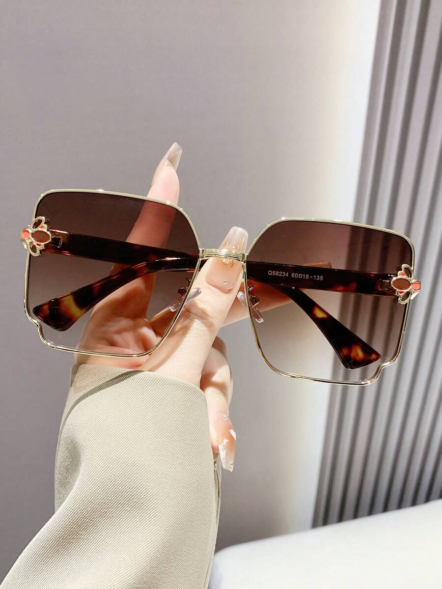 復古方形金屬太陽鏡，男女兼用，塑料時尚經典裝飾，戶外旅行海灘度假防UV太陽眼鏡 - 彩色 - 查看 1
