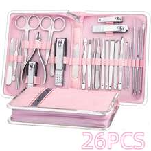 Juego De Manicura Conjunto De Cortauñas De Acero Inoxidable 26 pcs, Sets De Aseo Profesional Para El Cuidado De La Piel De Las Manos, Los Pies Y Las Uñas, Con Estuche De Viaje