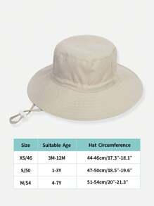 1pc Kids Solid Color Adjustable Size Sun Protection Bucket Hat, For Outdoor Holiday Travel - Beige - View 3