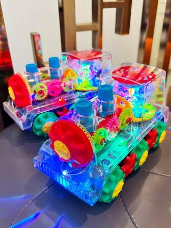 1pc Transparent Gear Train Engine Toy With Light And Sound, Rotating 360°, Omni-Directional, Infant Early Education Toy, Electric Train Toy, Baby Birthday Gift, Crawling Puzzle Toy, Head-Up Training (Gear Color Is Random),Train,Train Set,Train Toy,Back To School