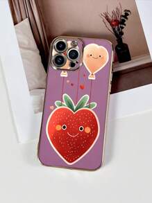 1pc Purple Electroplated Strawberry Pattern Protective Phone Case Compatible With IPhone/Samsung/Xiaomi/Oppo, Etc.