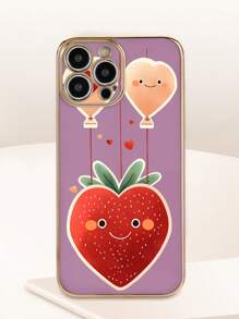 1pc Purple Electroplated Strawberry Pattern Protective Phone Case Compatible With IPhone/Samsung/Xiaomi/Oppo, Etc.