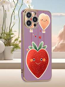 1pc Purple Electroplated Strawberry Pattern Protective Phone Case Compatible With IPhone/Samsung/Xiaomi/Oppo, Etc.