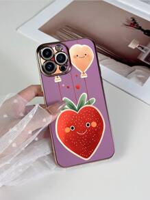 1pc Purple Electroplated Strawberry Pattern Protective Phone Case Compatible With IPhone/Samsung/Xiaomi/Oppo, Etc.
