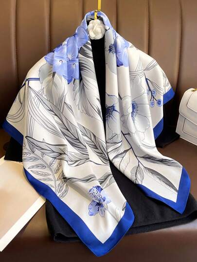 قطعة واحدة 90 سم وشاح رأس مربع الأنماط مطبوع بالزهور، وشاح رأس نسائي جديد مناسب للارتداء اليومي، العطلات، المهرجانات، التنقل، إلخ. وشاح، عصابة الشعر، شريط الرأس، مثالي لتجميل مظهرك في عيد الحب