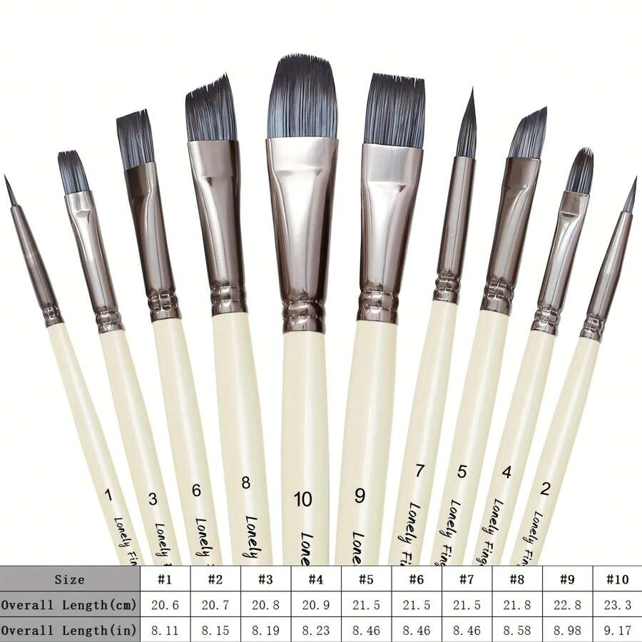 Artist Paint Brushes Set 10pcs AntiShedding Nylon Hair Tips Paintbrushes For Acrylic Oil