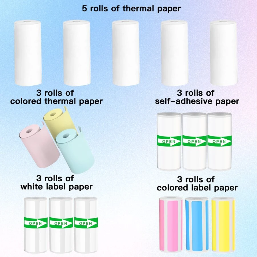 17 Rolls Self-Adhesive Thermal Printing Paper, 57mm X 25mm Sticker Printing Paper For Office Label Printing, Compatible With Wireless Mini Printers For Learning Notes, Work, Photos, Images And Memos - 17PCS - View 1
