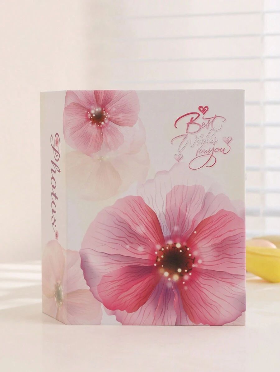 1pc 6-Inch 100 Sheets Large Floral Insert Photo Album Paper Pocket Album Children Graduation Gift,Back To School,School Supplies - Blue - View 1