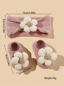 1pc Headband + 1pair Socks Set With Floral Decoration For Infants And Toddlers, Made Of Highly Elastic Nylon Love Valentine