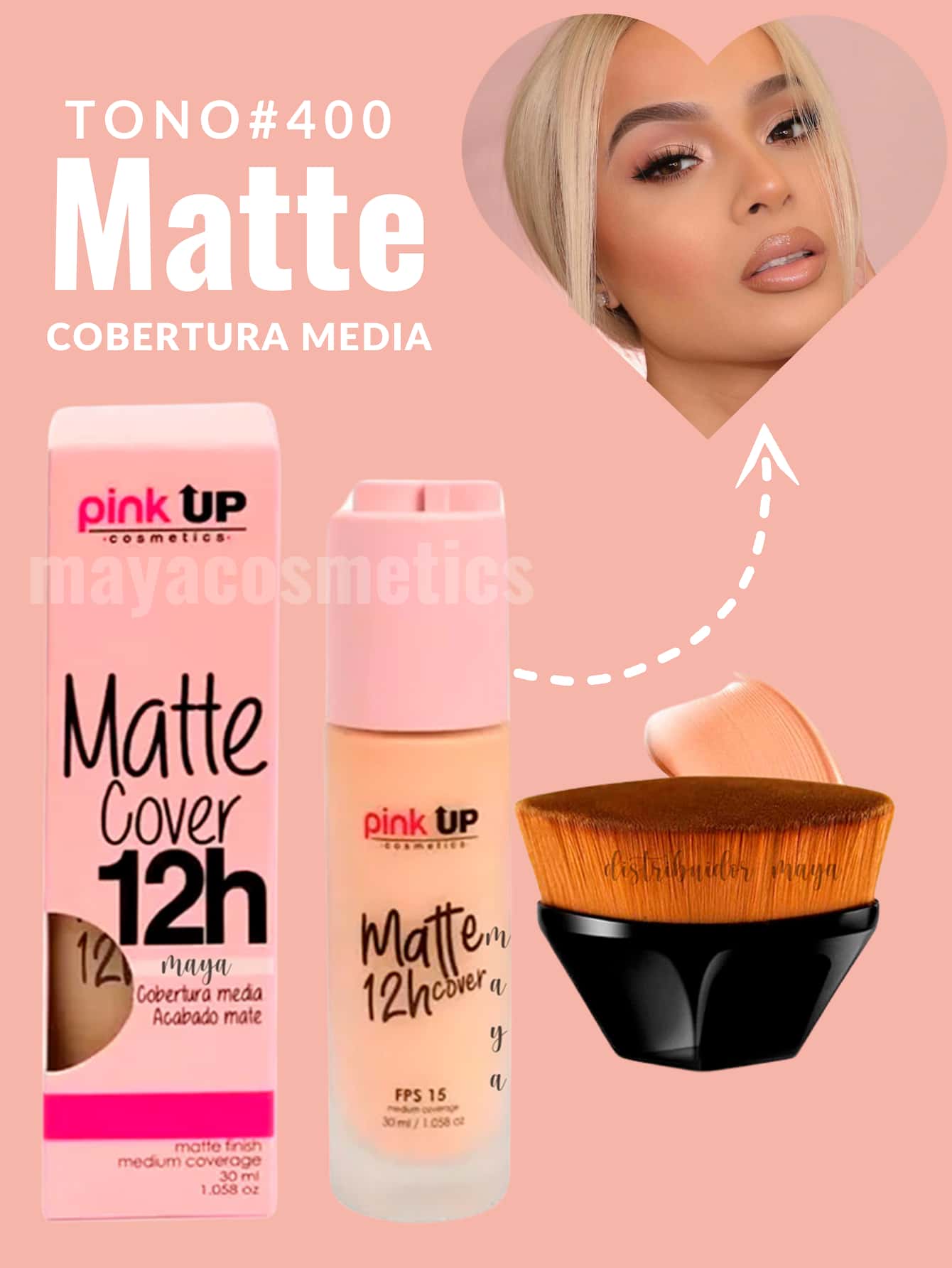 Maquillaje liquido pink up  matte cover  12 horas Maquillajes liquido pink up mate