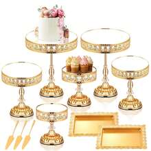 Set de 3 pz de Bases para Pastel, Soportes para Tartas, Juego de Soporte de Metal con Diferentes Estilos Platos de Exhibición de Postres, Juego de Exhibición de Mesa de Postre (Roma) - Oro rosa - Ver 5