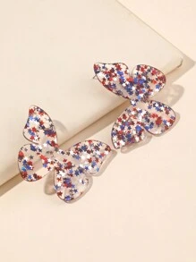 1雙歡慶閃亮星星美國USA國旗色蝴蝶形耳針，為女性及啦啦隊運動賽事或美國日配件珠寶而設 - 彩色 - 查看 2