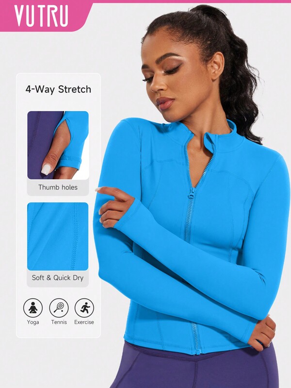 VUTRU 1pc Women Sports Jacket With Thumb Hole, Slim Fit Design For Running & Yoga, VUTRU Brand
