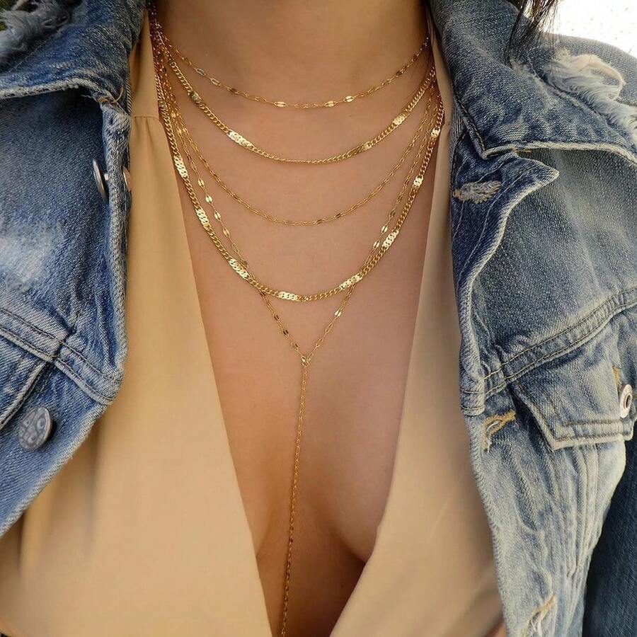 2024 New Bohemia Gold Color Multiple Styles Necklace For Women Multi-Layer Crystal Pendant Necklaces Set Jewelry Gifts - NO2 - View 1