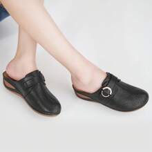 Women's Massage Beads Mule Shoes, Fashionable Thick Bottom Wedge Slip-On Closed Toe Shoes, For All Seasons