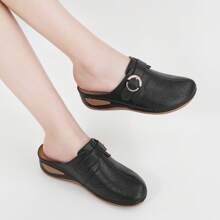Women's Massage Beads Mule Shoes, Fashionable Thick Bottom Wedge Slip-On Closed Toe Shoes, For All Seasons
