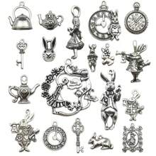 Randomly Mixed 44pcs Antique Silver Bronze Tone Alice In Wonderland Charm Tales Tea Party Steampunk Skeleton Keys Pendants For DIY Jewelry Making Crafts Supplies - Silver - View 8