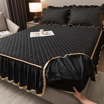 1pc Thickened Quilted Fitted Sheet, Mattress Protector With Bedspread Style, Four Seasons Applicable, Machine Washable, Without Pillowcases And Other Accessories