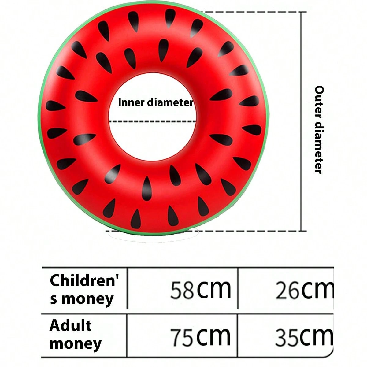 1pc Inflatable Red Watermelon Swimming Ring, Float, Pool Seat For