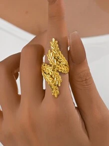 18K金鍍銅簡約小麥穗開口戒指，時尚多功能珠寶適用於女士在婚禮和派對上 - 金色 - 查看 12
