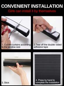 1pc Simple Pleated Half-Shade Window Curtain, Adhesive, No-Drill, Cutable, Sun Shading And Heat Insulation