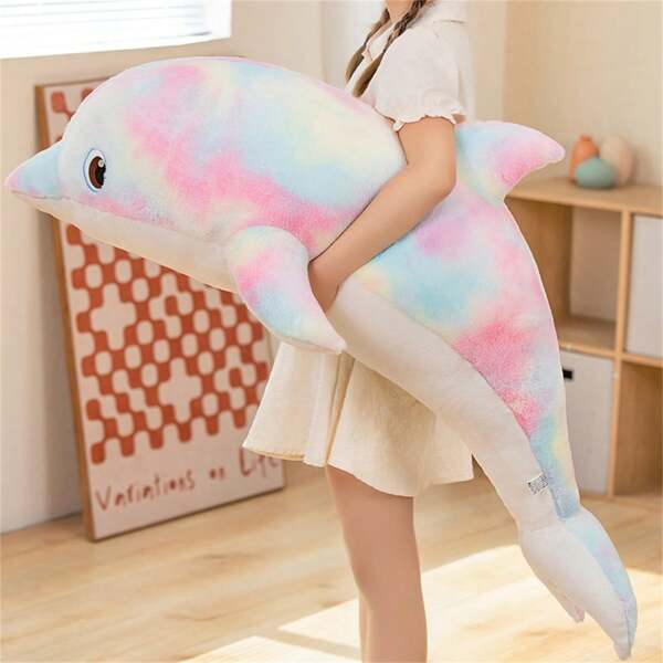 Big Size Cute Colorful Dolphin Plush Toy, Soft Cartoon Model Pillow, Holiday Birthday Party Decoration Children Gift Christmas Gift Valentine's Day Gift For Boys Girls