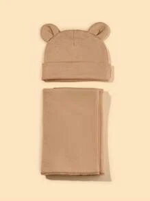 Conjunto de gorro y manta de envolvente para bebé recién nacido, gorro con estampado de orejas de dibujos animados y manta envolvente, regalo de amor para San Valentín
