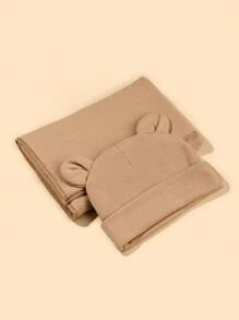 Conjunto de gorro y manta de envolvente para bebé recién nacido, gorro con estampado de orejas de dibujos animados y manta envolvente, regalo de amor para San Valentín