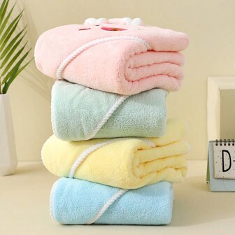 1pc Baby Bath Towel, Size 80*80cm, Hooded Design, Made Of Soft & Absorbent Polyester Fiber Material, Ideal For Bathroom, Stroller And Nap Time Love Valentine