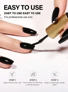 1pc15ml Black Gel Nail Polish, Soak Off Gel Nail Polish ,Long-Lasting And LED/UV Lamp Quick-Drying, For Home Salon Nail Art DIY Nails - 黑色 - 查看 5