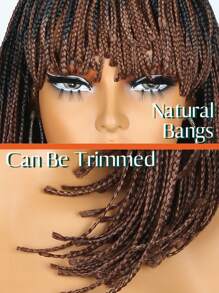 Peluca de trenzas bob trenzadas para mujer, peluca corta de trenzas cuadradas con flequillo, peluca sintética de trenzas marrones con raíces negras para mujeres afroamericanas