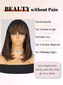 Peluca de trenzas bob trenzadas para mujer, peluca corta de trenzas cuadradas con flequillo, peluca sintética de trenzas marrones con raíces negras para mujeres afroamericanas