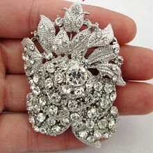 镀银莱茵石水晶钻石花卉胸针 - 彩色 - 查看 6