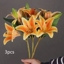 Conjunto de 3 piezas de lirios artificiales de simulación con 2 flores y 1 brote, decoración estética para habitación, decoración para baño, follaje artificial impermeable para decoración de hogar interior/exterior, oficina, jardín, celebración de aniversario de bodas, decoración de enredadera y arco para bodas, hogar decorativo para las celebraciones del Año Nuevo y el Festival de Primavera, decoración estética para habitaciones, decoración para el dormitorio, decoración para habitación preppy, decoración para habitación boho. - Multicolor - Ver 10