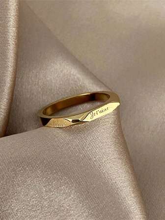 1枚「Je T'aime」法語字母戒指，小批量設計，時尚個性，簡約情侶戒指，鈦鋼材質，女款